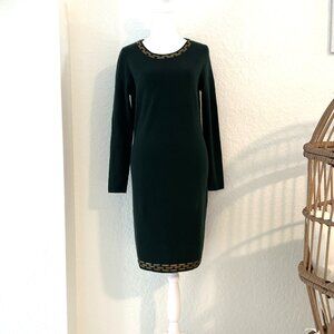 Nieman Marcus Forest Green Embellished 100% Cashmere Dress